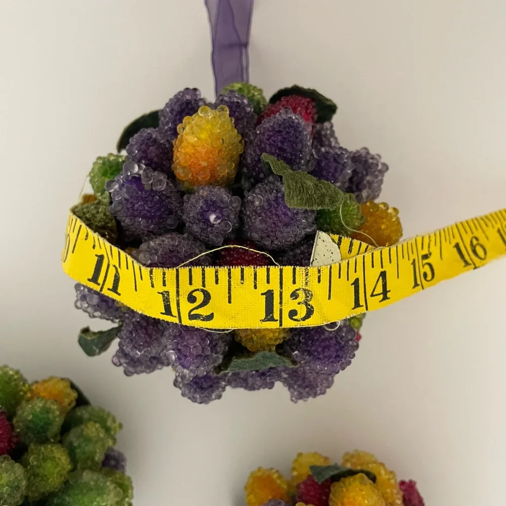 Vintage 90s Set/3 reproduction sugar glass bead fruit balls holiday decor